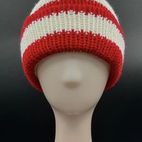 Crimson and Cream Striped Beanies