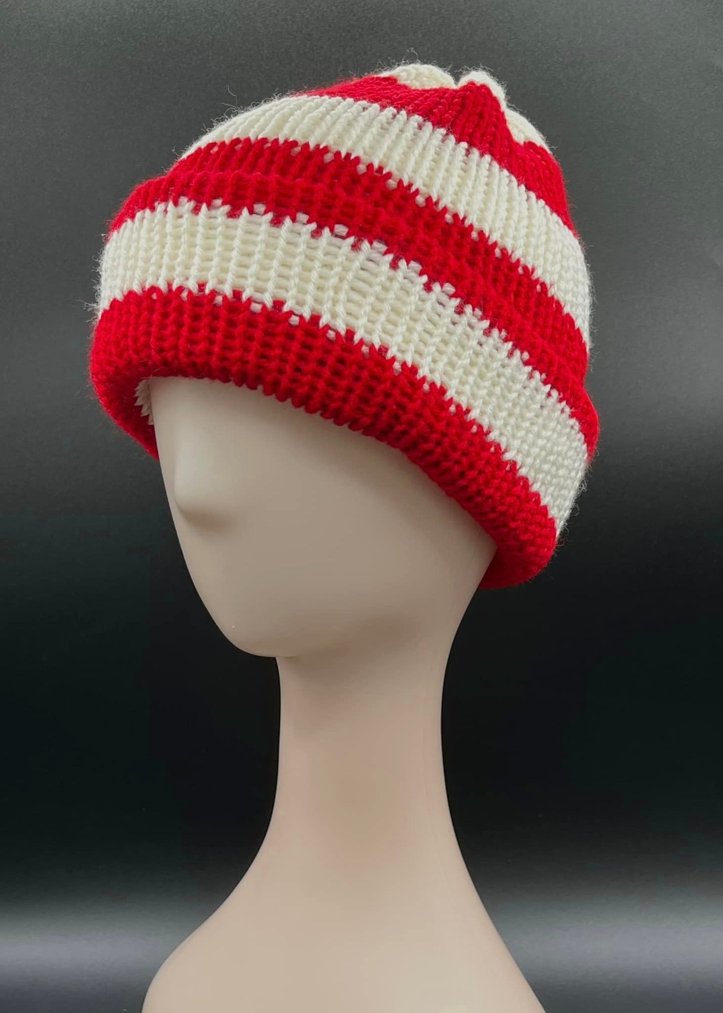 Crimson and Cream Striped Beanies