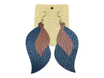 Navy and Tan Faux Leather Earrings with Wavy Layers