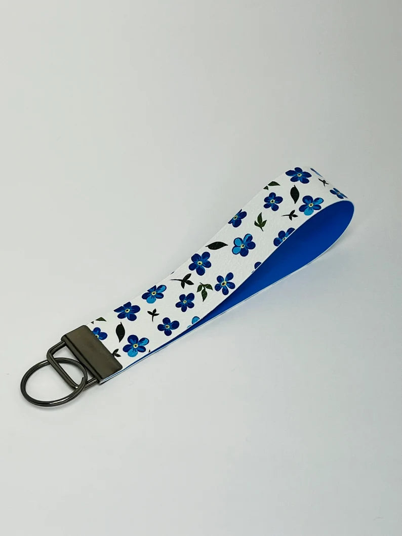 Blue Forget-Me-Not Floral Keychain Wristlet