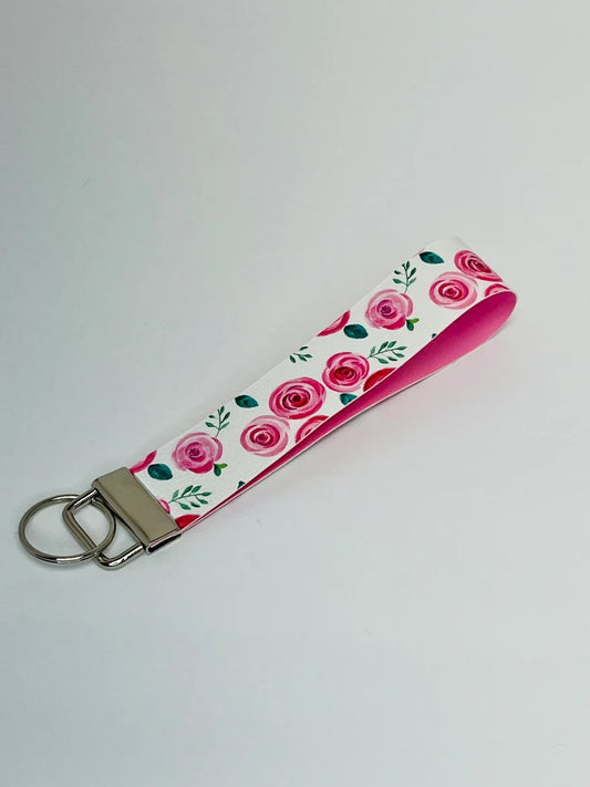 Pink Rose Floral Keychain Wristlet