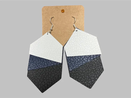 Three Tiered Geometric Faux Leather Earrings