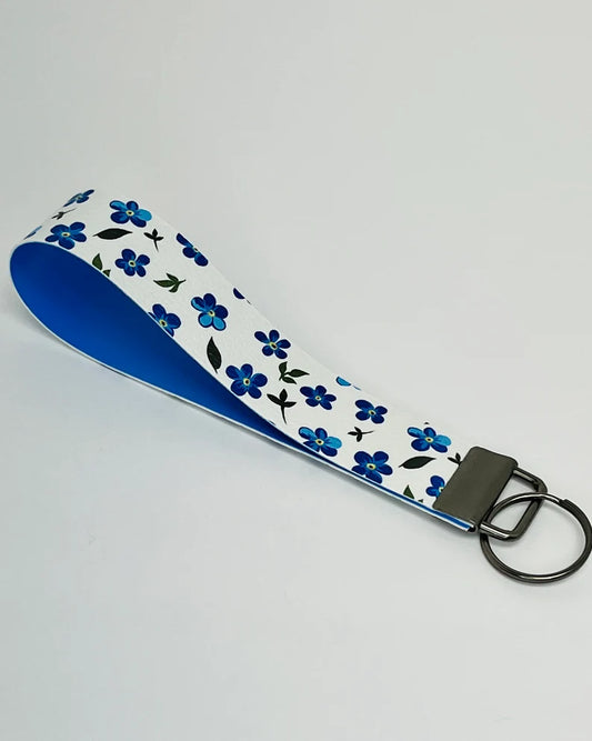 Blue Forget-Me-Not Floral Keychain Wristlet