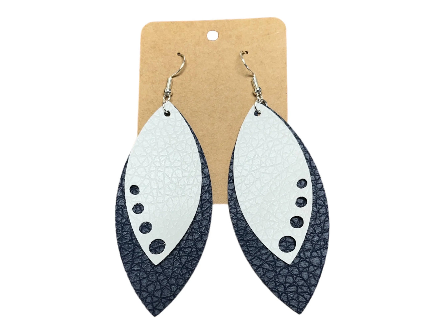 Navy and White Faux Leather Earring