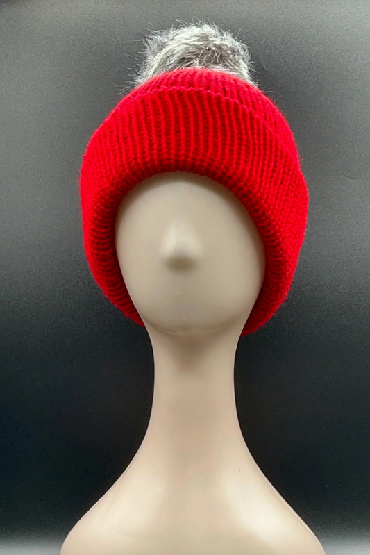 Crimson Beanie with Pom Pom