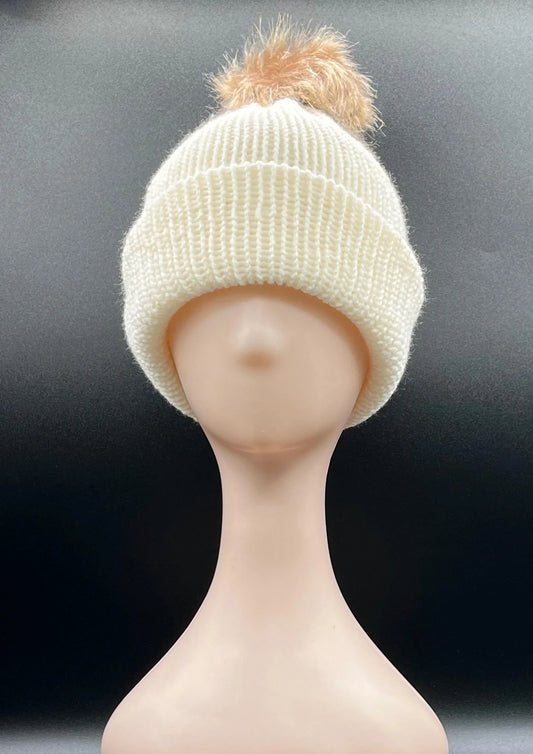 Ivory Beanie with Pom Pom