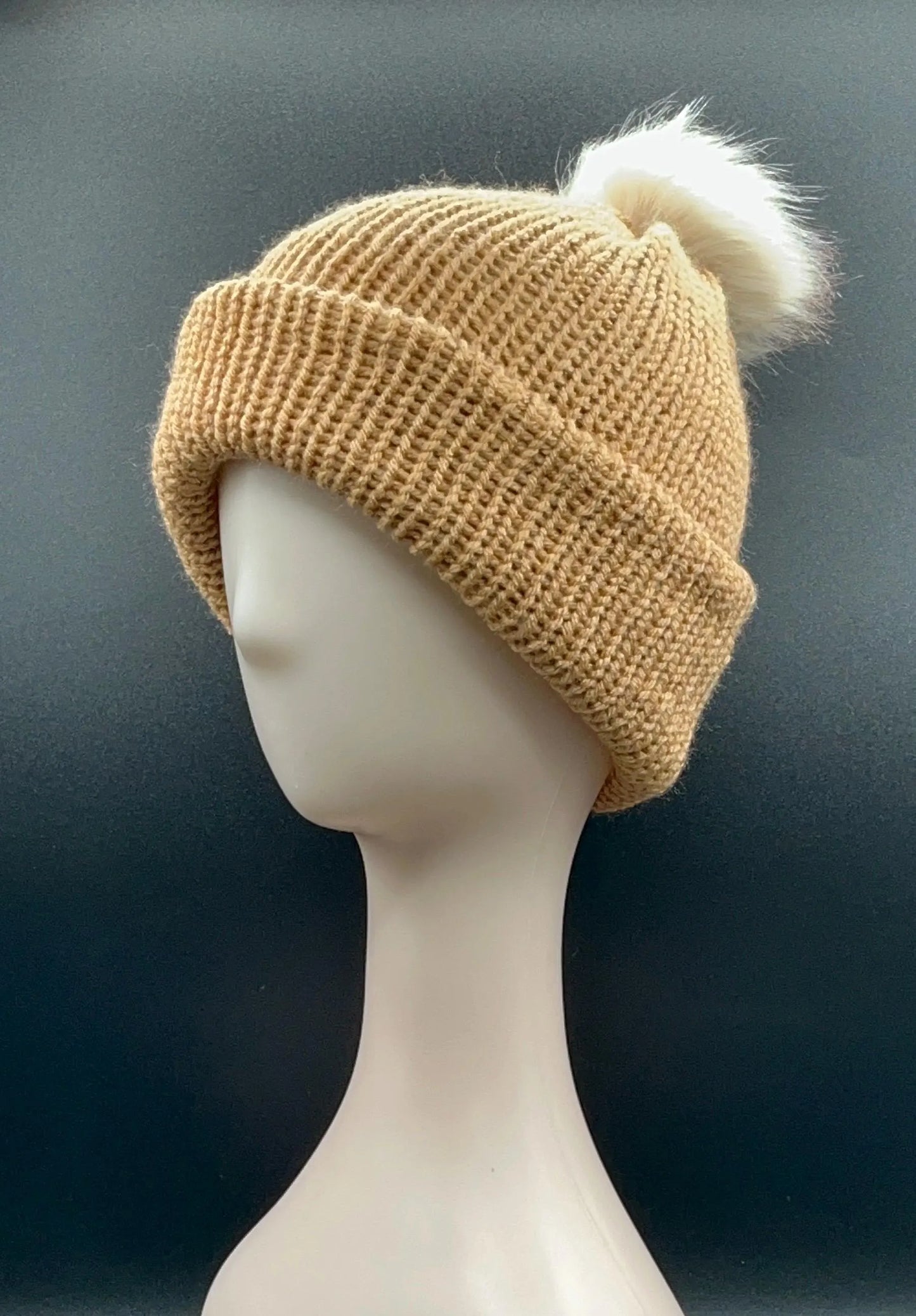 Camel Beanie with Pom Pom