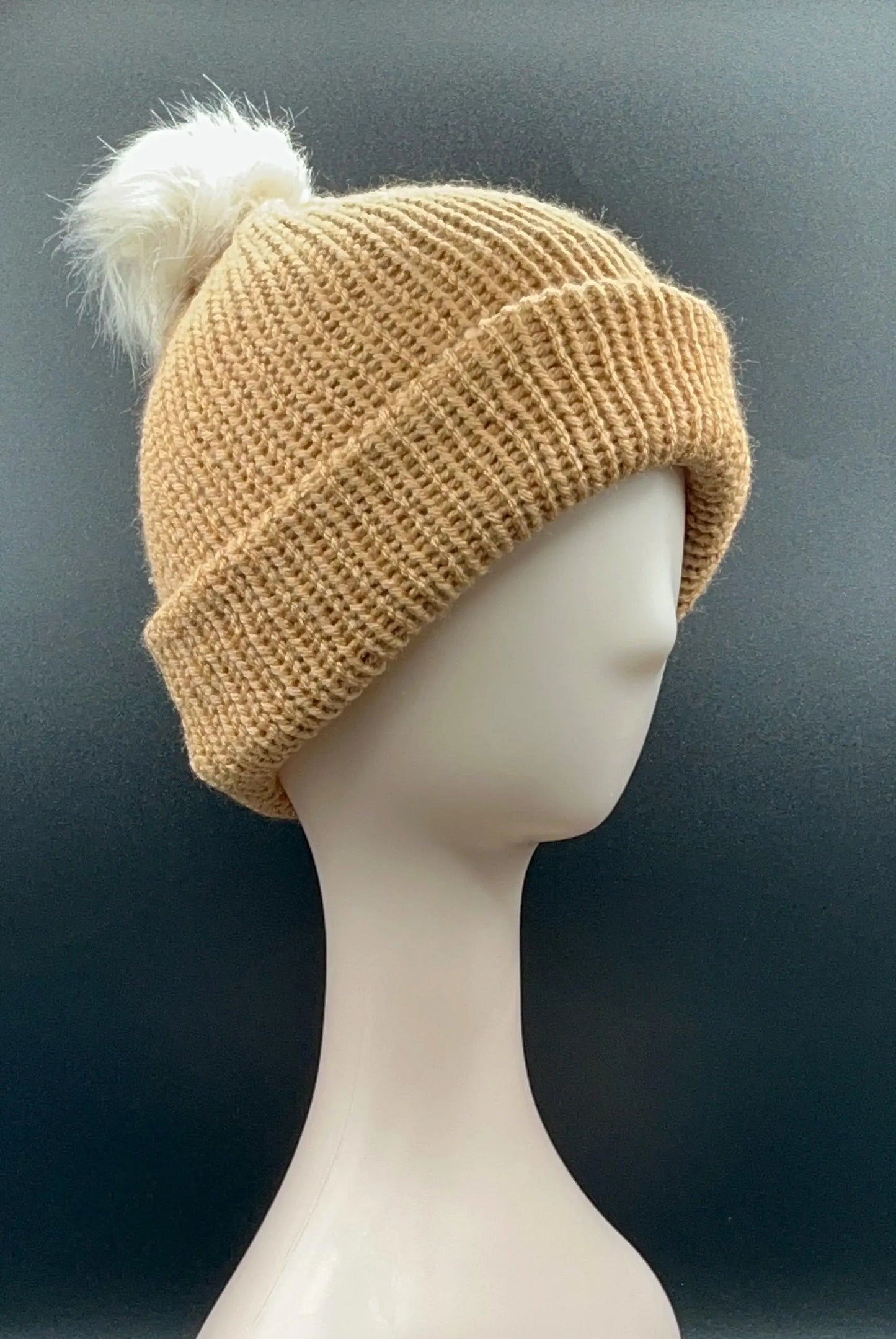 Camel Beanie with Pom Pom