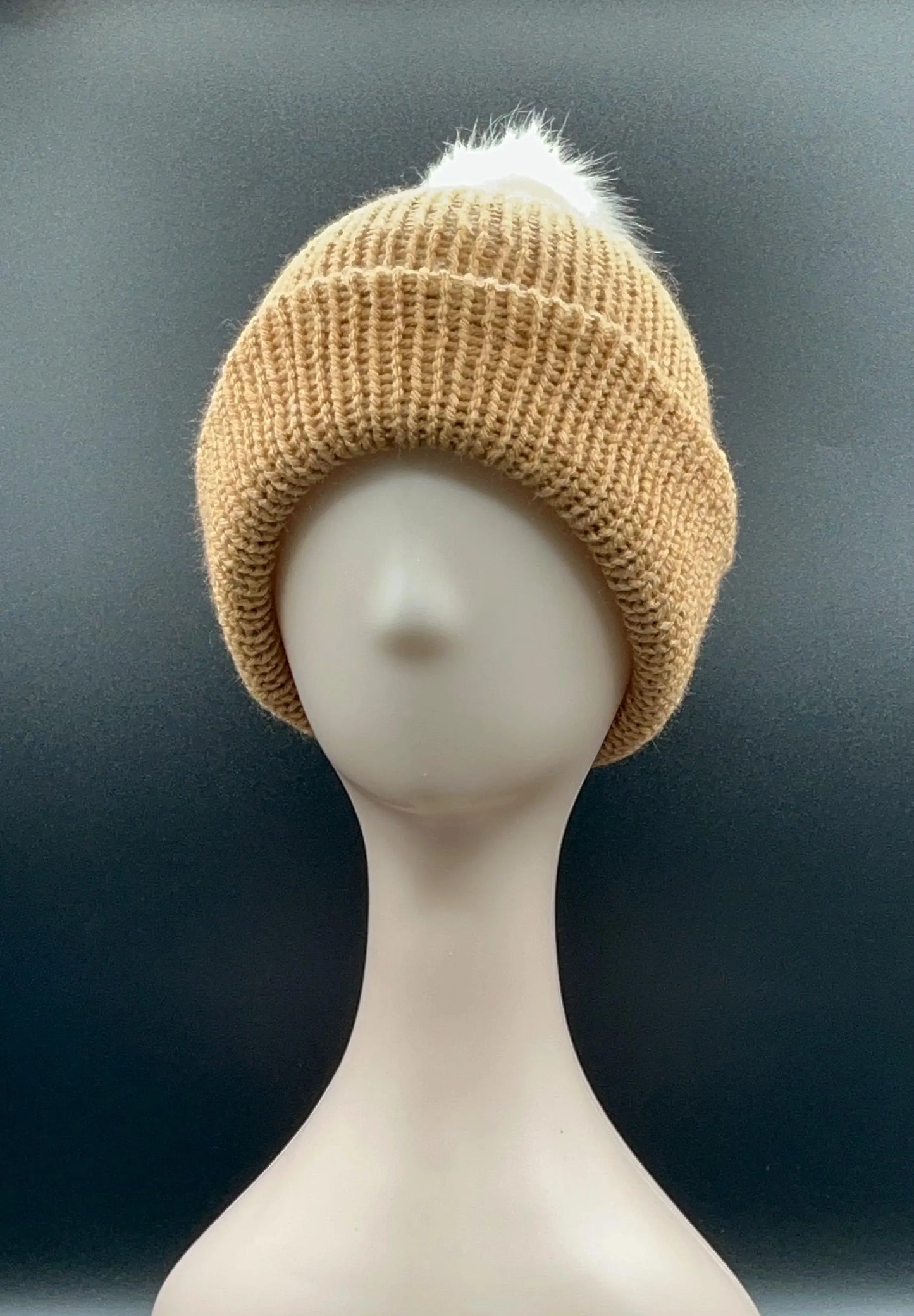 Camel Beanie with Pom Pom